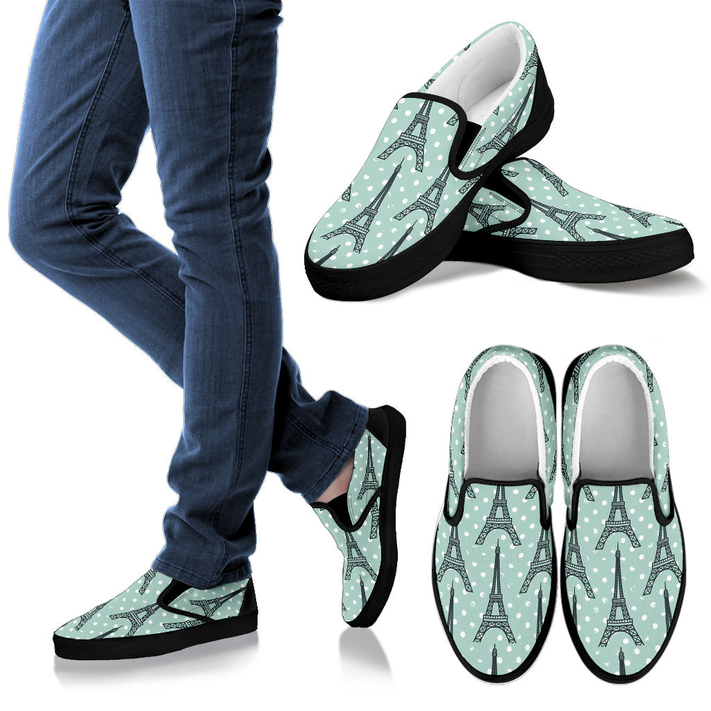 Eiffel Tower Polka Dot Print Men Slip Ons Shoes