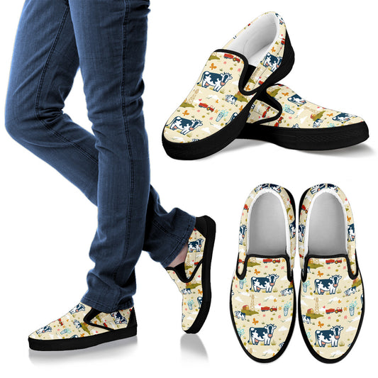 Cow Farm Design Print Men Slip Ons Shoes