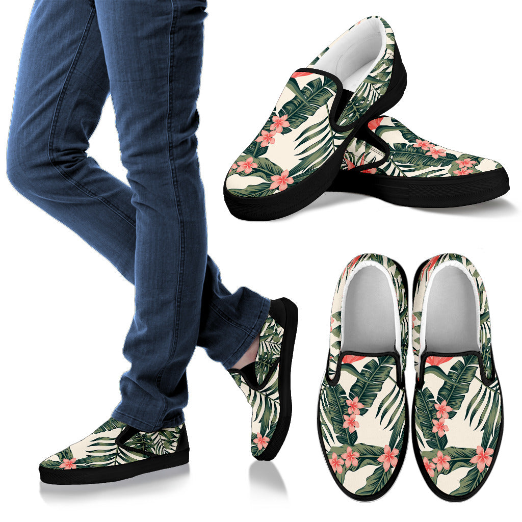 Tropical Flower Palm Leaves Men Slip Ons Shoes
