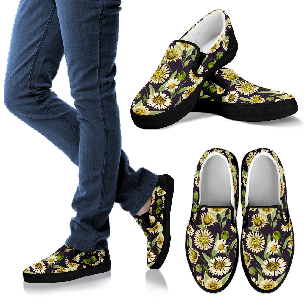 Daisy Vintage Print Pattern Men Slip Ons Shoes