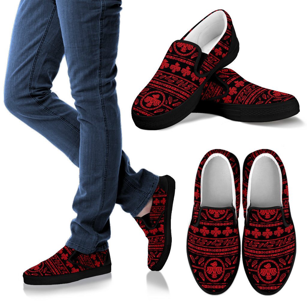 Native American Eagle Themed Print Men Slip Ons Shoes