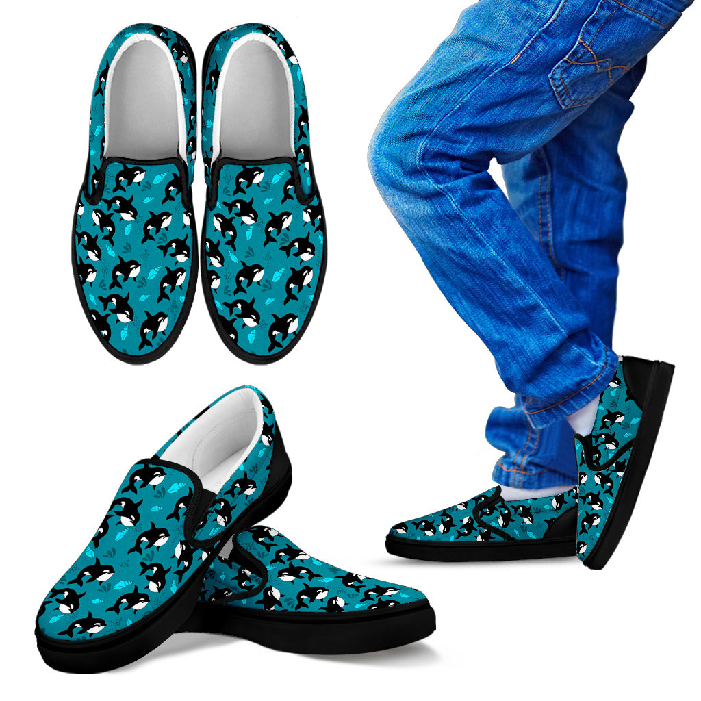 Whale Sea Design Themed Print Men Slip Ons Shoes