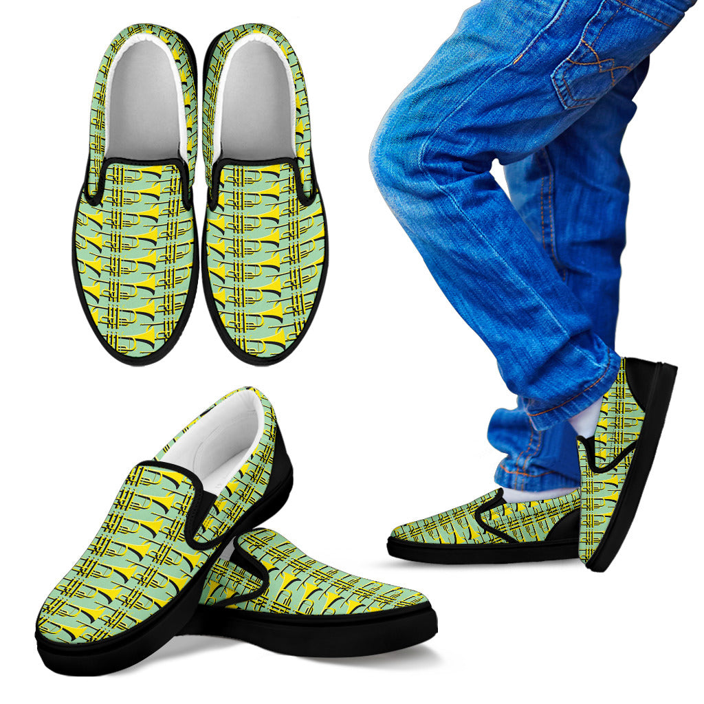 Trumpet Vintage Design Print Men Slip Ons Shoes
