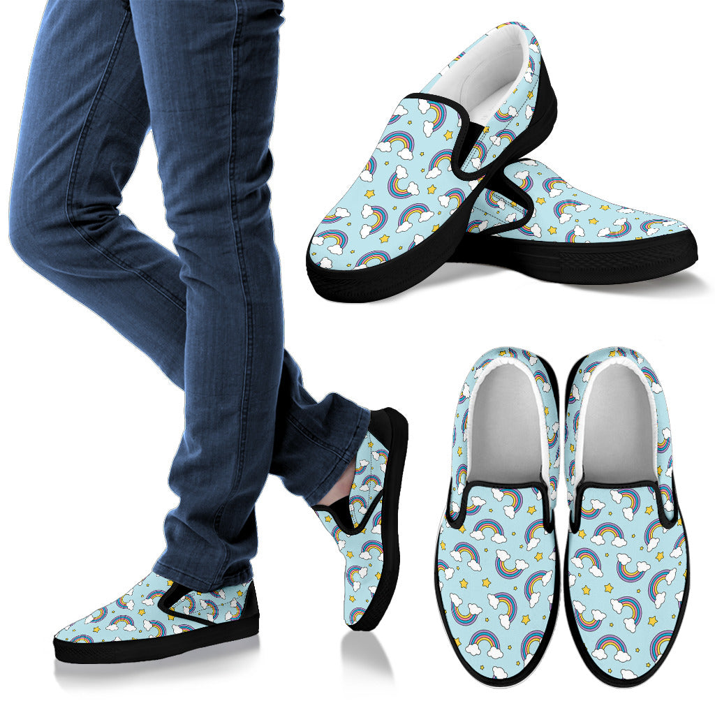 Rainbow Cloud Print Pattern Men Slip Ons Shoes