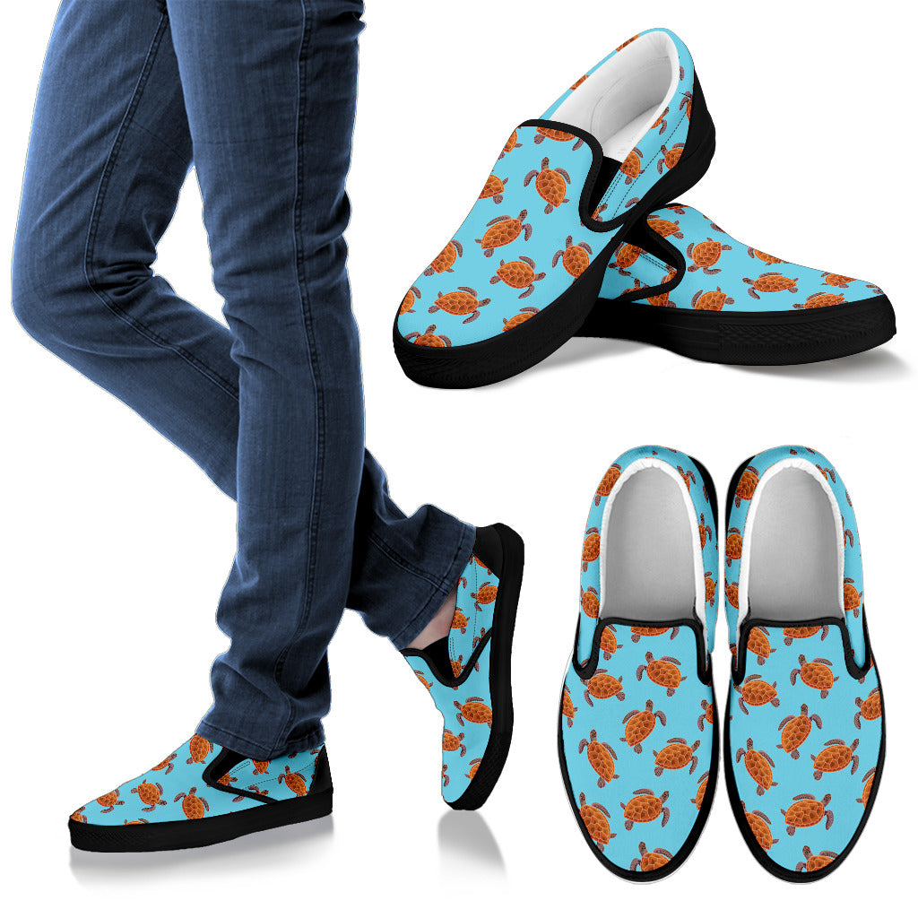 Brow Sea Turtle Print Pattern Men Slip Ons Shoes