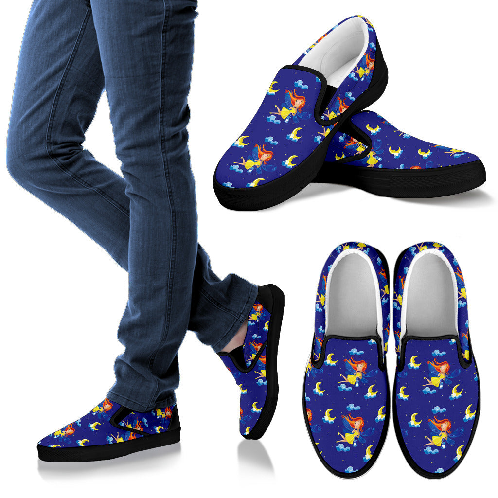 Fairy with Moon Print Pattern Men Slip Ons Shoes