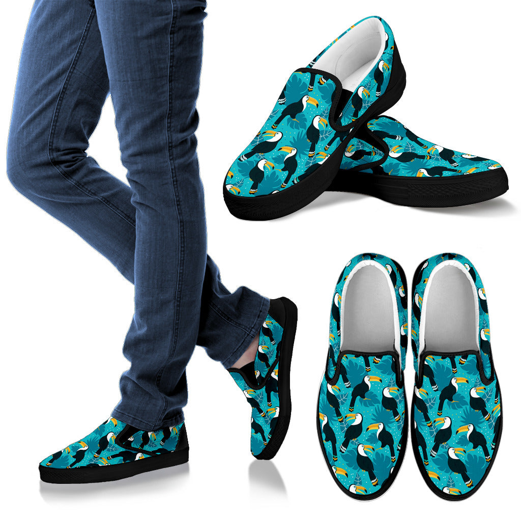 Toucan Parrot Pattern Print Men Slip Ons Shoes