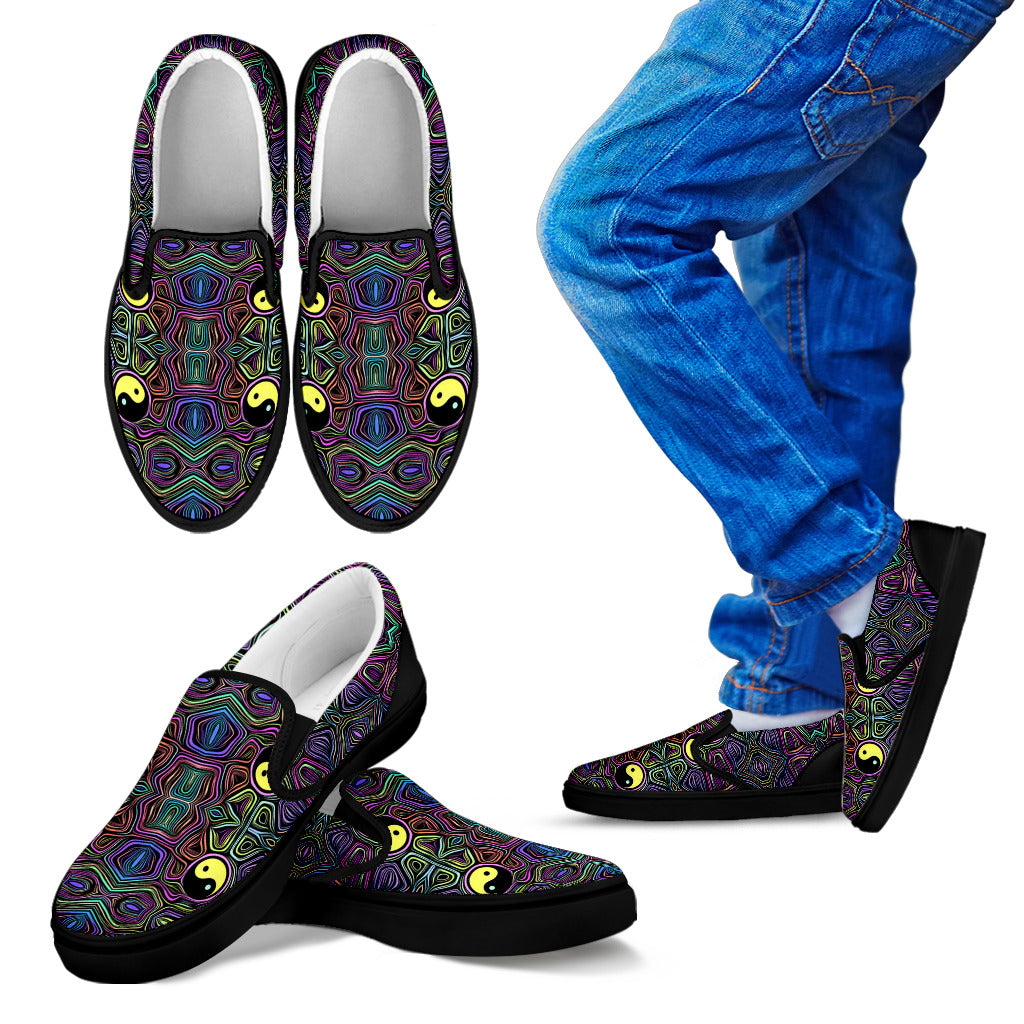 Yin Yang Neon Color Design Print Men Slip Ons Shoes