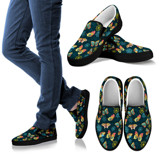 Butterfly Hand Draw Print Pattern Men Slip Ons Shoes