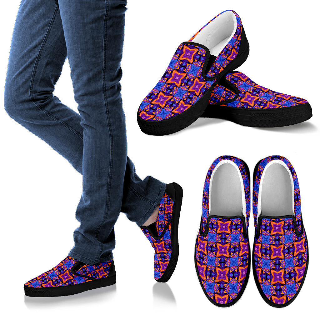 kaleidoscope Purple Orange Print Design Men Slip Ons Shoes