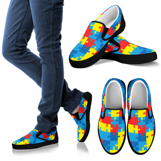 Autism Awareness Design Themed Print Men Slip Ons Shoes