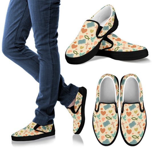 Christian Symbol Pattern Men Slip Ons Shoes