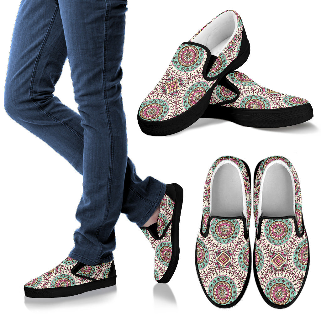 Bohemian Round Style Print Men Slip Ons Shoes
