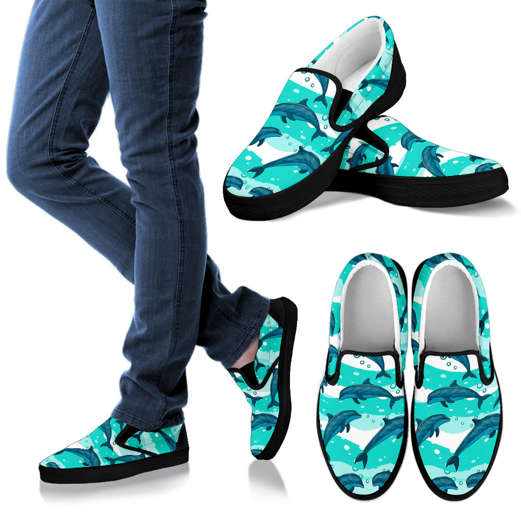 Dolphin Design Print Pattern Men Slip Ons Shoes