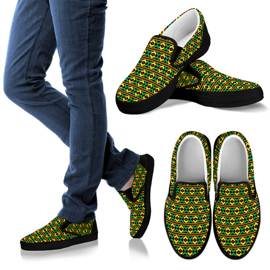 African Geometric Print Pattern Men Slip Ons Shoes