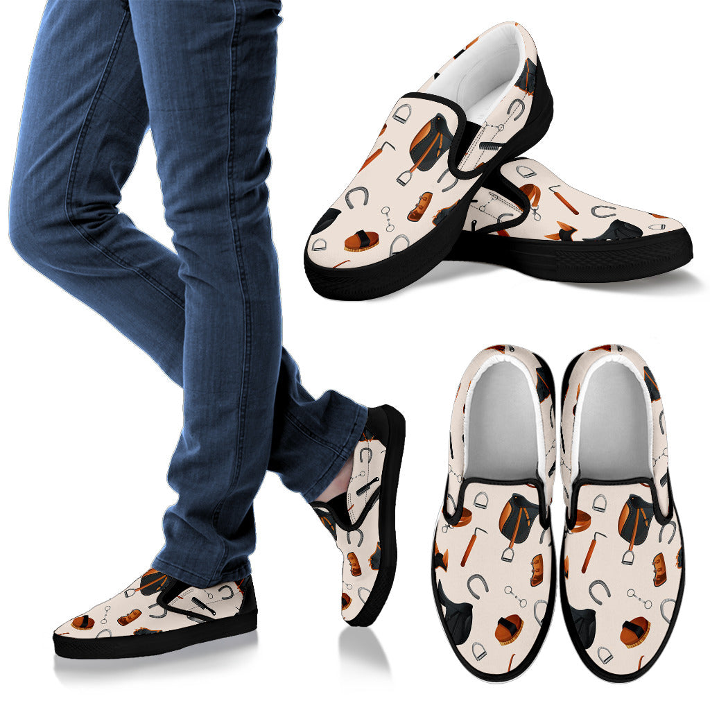 Equestrian Equipment Print Pattern Men Slip Ons Shoes