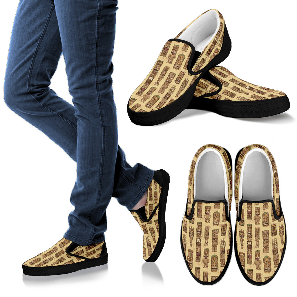 Totem Tiki Style Themed Design Men Slip Ons Shoes