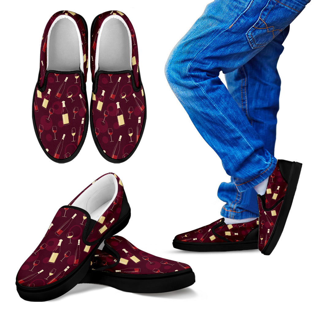 Wine Themed Pattern Print Men Slip Ons Shoes