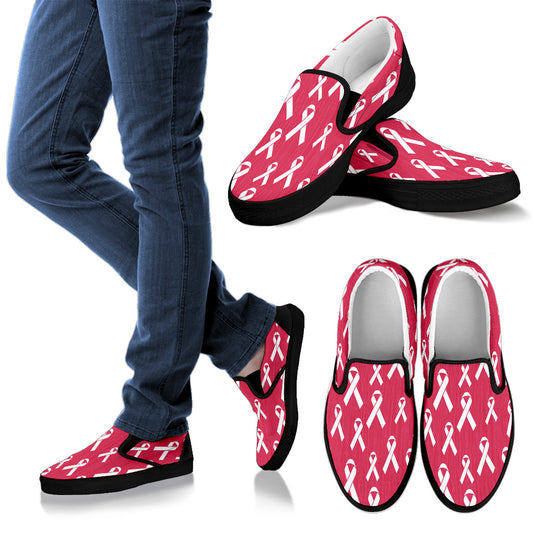 Breast Cancer Awareness Symbol Men Slip Ons Shoes