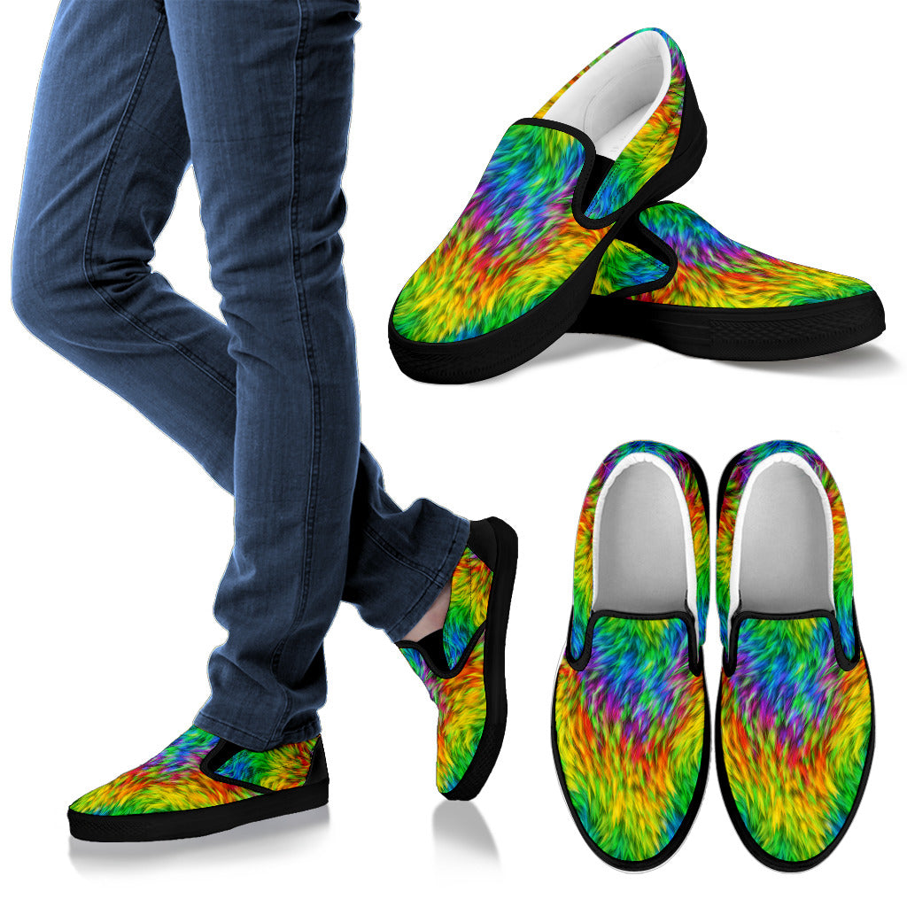 Rainbow Fur Design Print Men Slip Ons Shoes