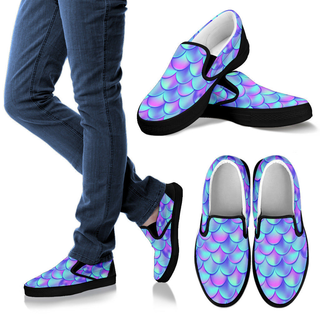 Mermaid Tail Design Print Pattern Men Slip Ons Shoes