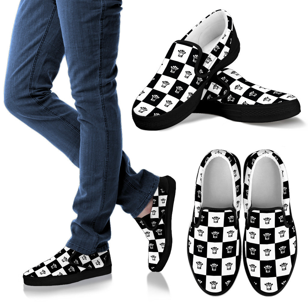 Checkered Flag Crown Pattern Men Slip Ons Shoes