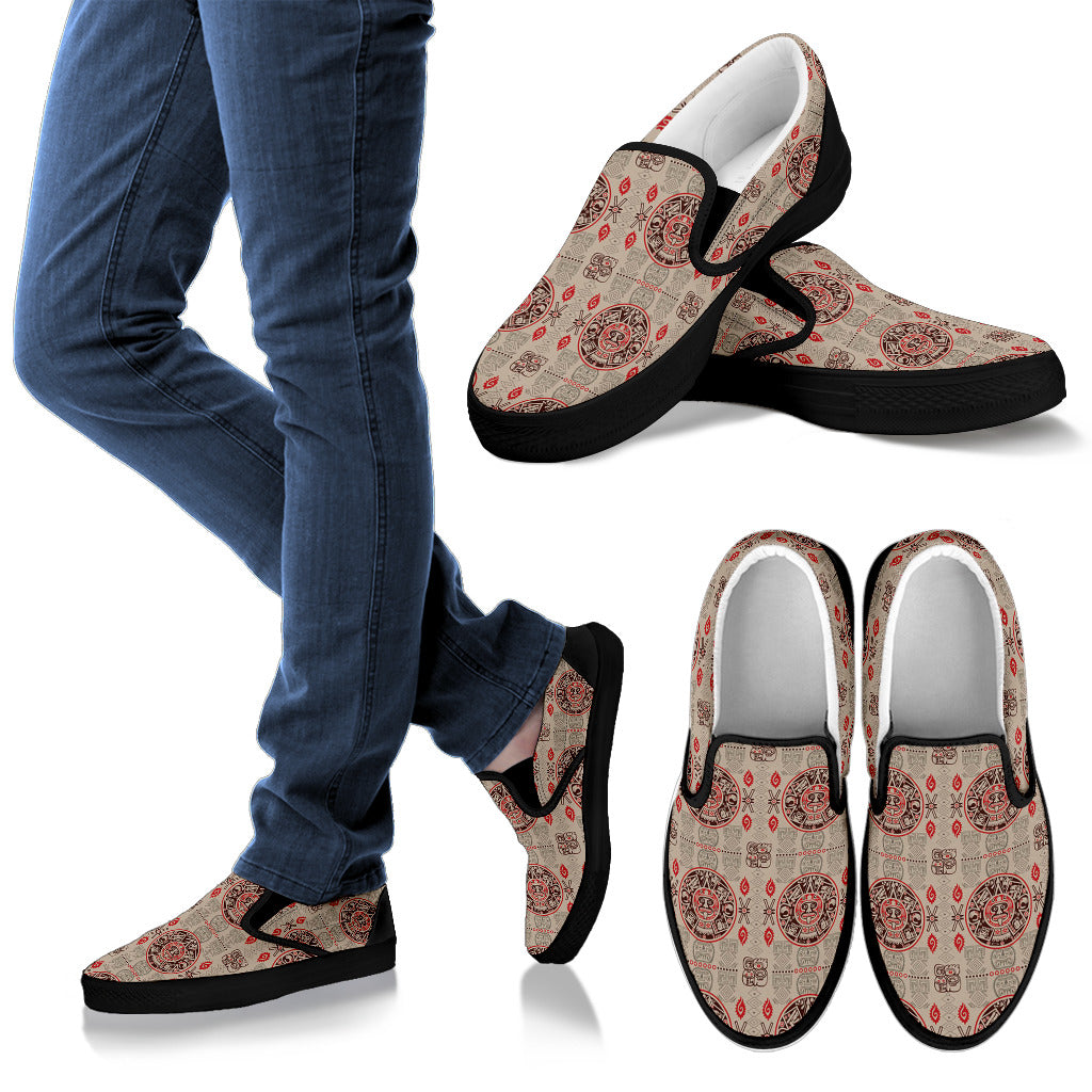 Calendar Aztec Print Pattern Men Slip Ons Shoes