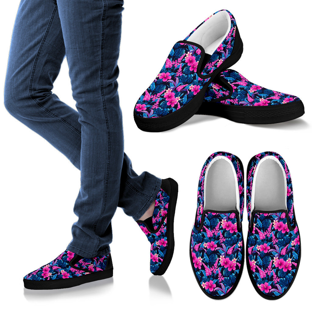 Tropical Folower Pink Themed Print Men Slip Ons Shoes