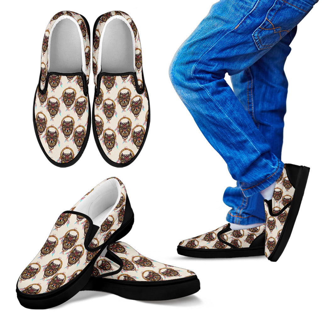 Wolf Tribal Dream Catcher Design Print Men Slip Ons Shoes