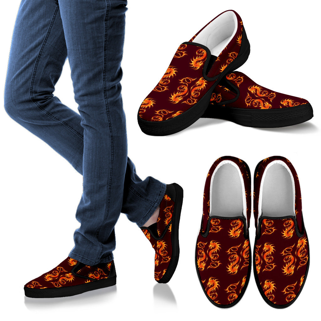 Dragons Fire Design Men Slip Ons Shoes
