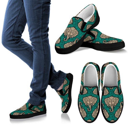 Boho Head Elephant Men Slip Ons Shoes