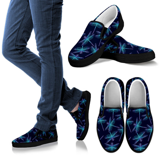 Dragonfly Hand Drawn Style Print Men Slip Ons Shoes