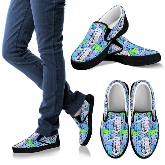 Elephant Art color Print Pattern Men Slip Ons Shoes