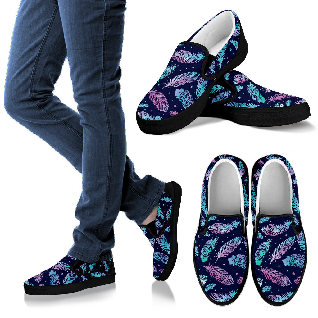 Feather Aztec Design Print Men Slip Ons Shoes