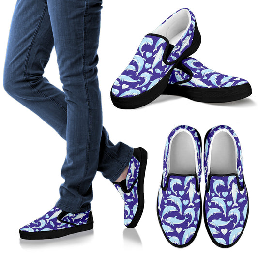Dolphin Smile Print Pattern Men Slip Ons Shoes