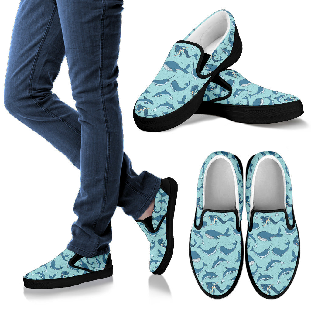 Narwhal Themed Print Men Slip Ons Shoes