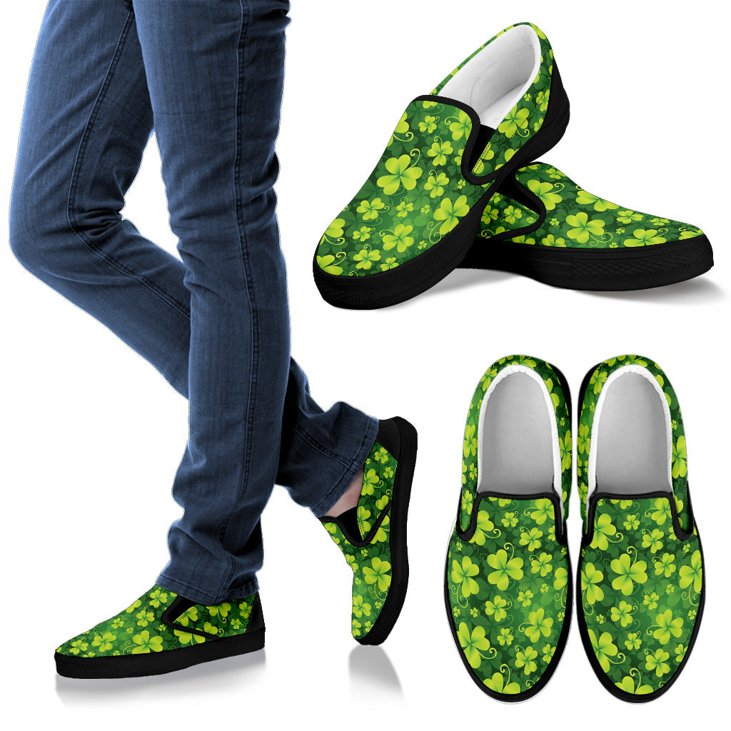 Shamrock Clover Print Men Slip Ons Shoes