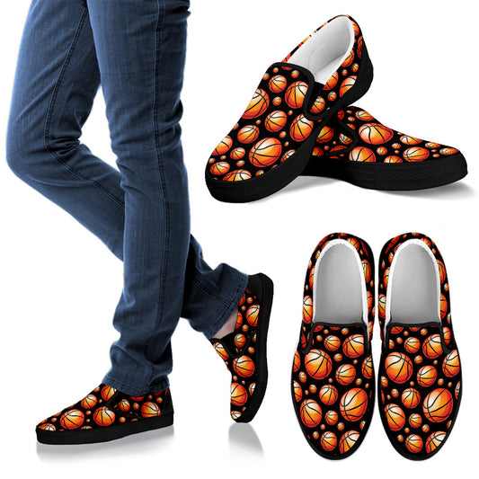 Basketball Black Background Pattern Men Slip Ons Shoes