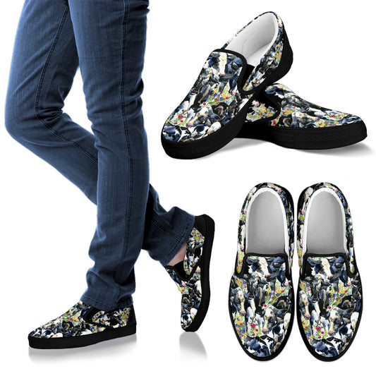 Cow Watercolor Print Pattern Men Slip Ons Shoes
