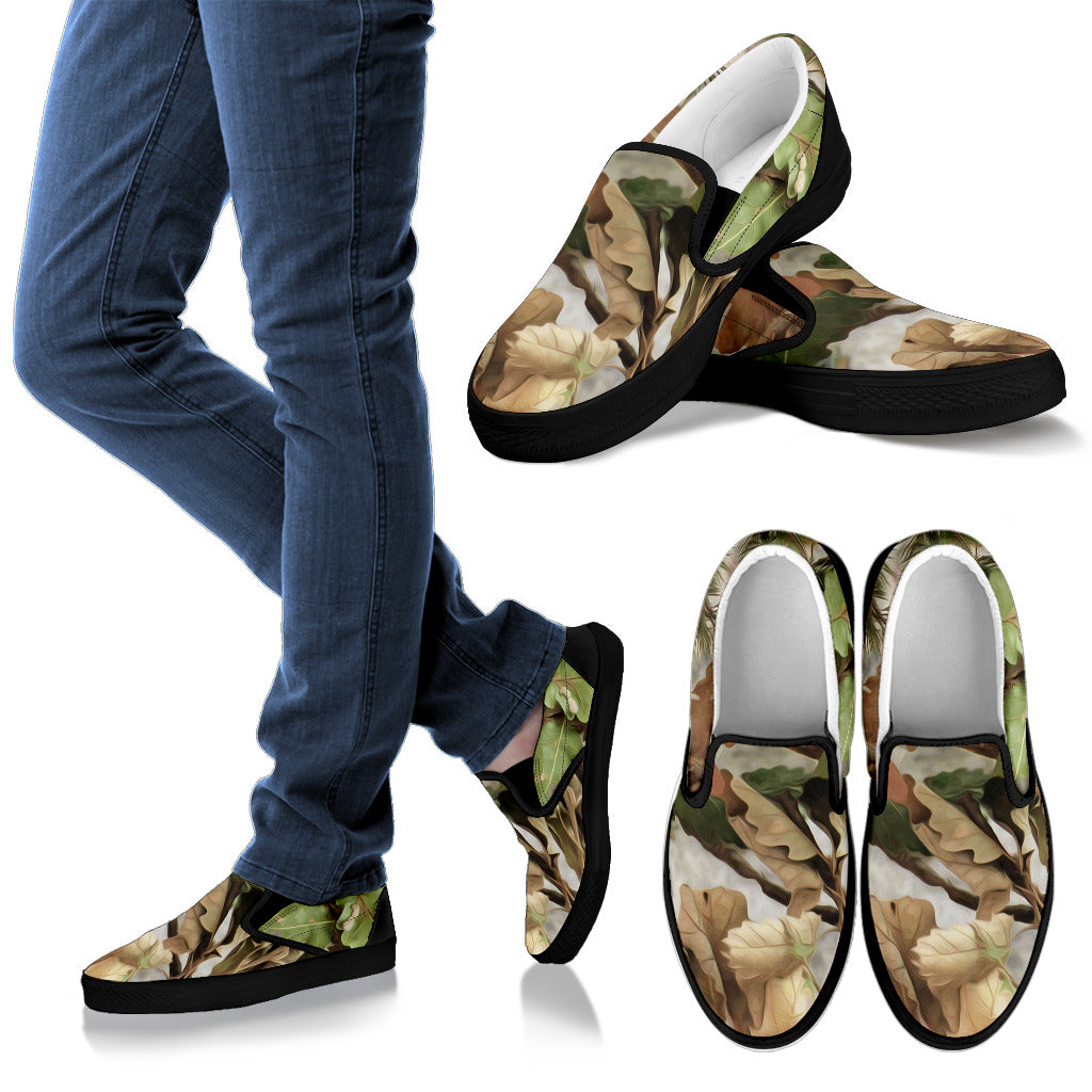 Camo Realistic Tree Forest Print Men Slip Ons Shoes