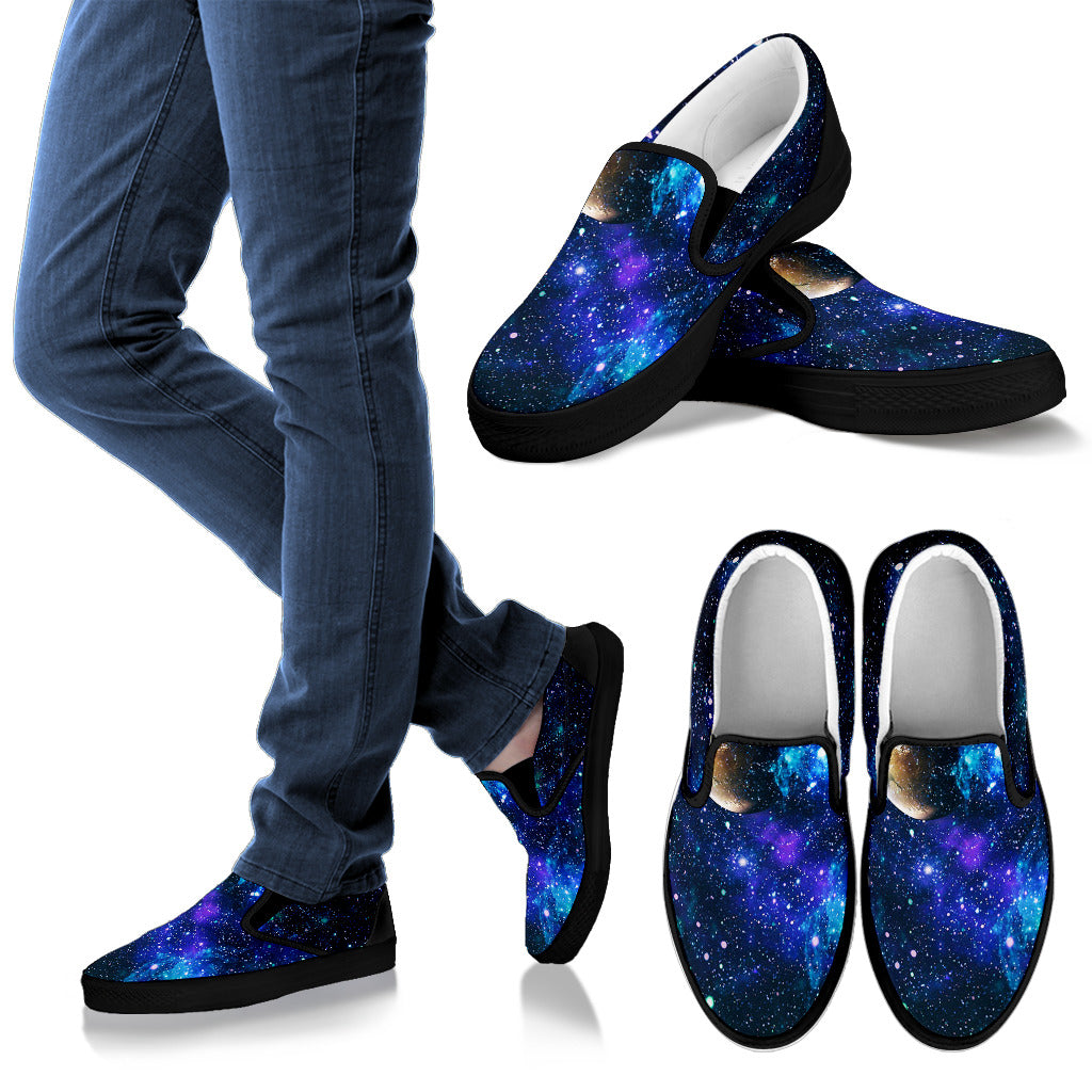 Galaxy Stardust Planet Space Print Men Slip Ons Shoes