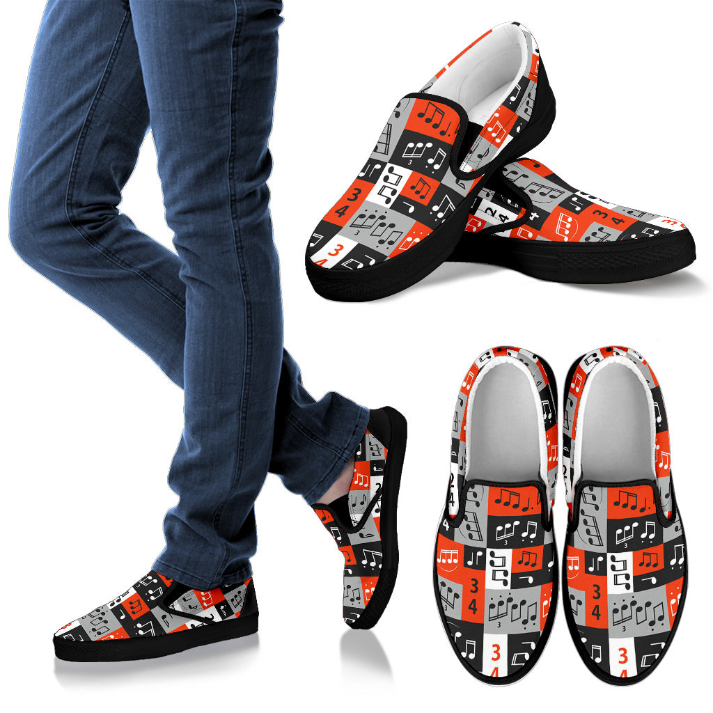 Music Note Design Themed Print Men Slip Ons Shoes