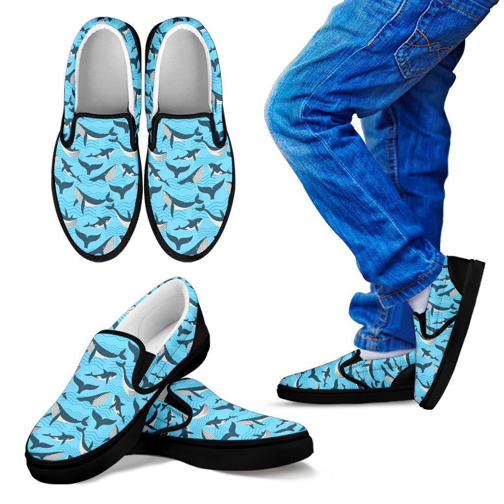 Whale Pattern Design Themed Print Men Slip Ons Shoes