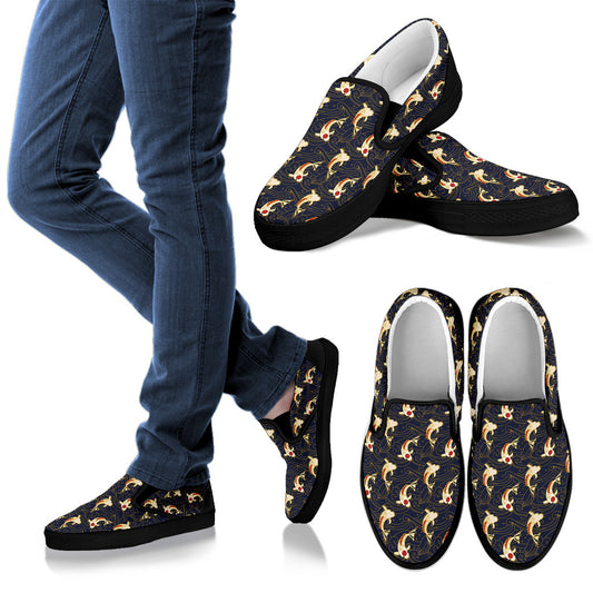 Koi Carp Japanese Design Themed Print Men Slip Ons Shoes
