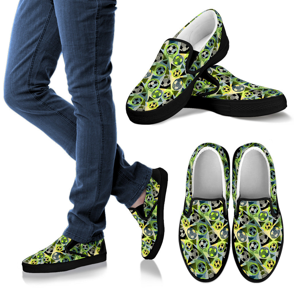 Soccer Ball Themed Print Pattern Men Slip Ons Shoes