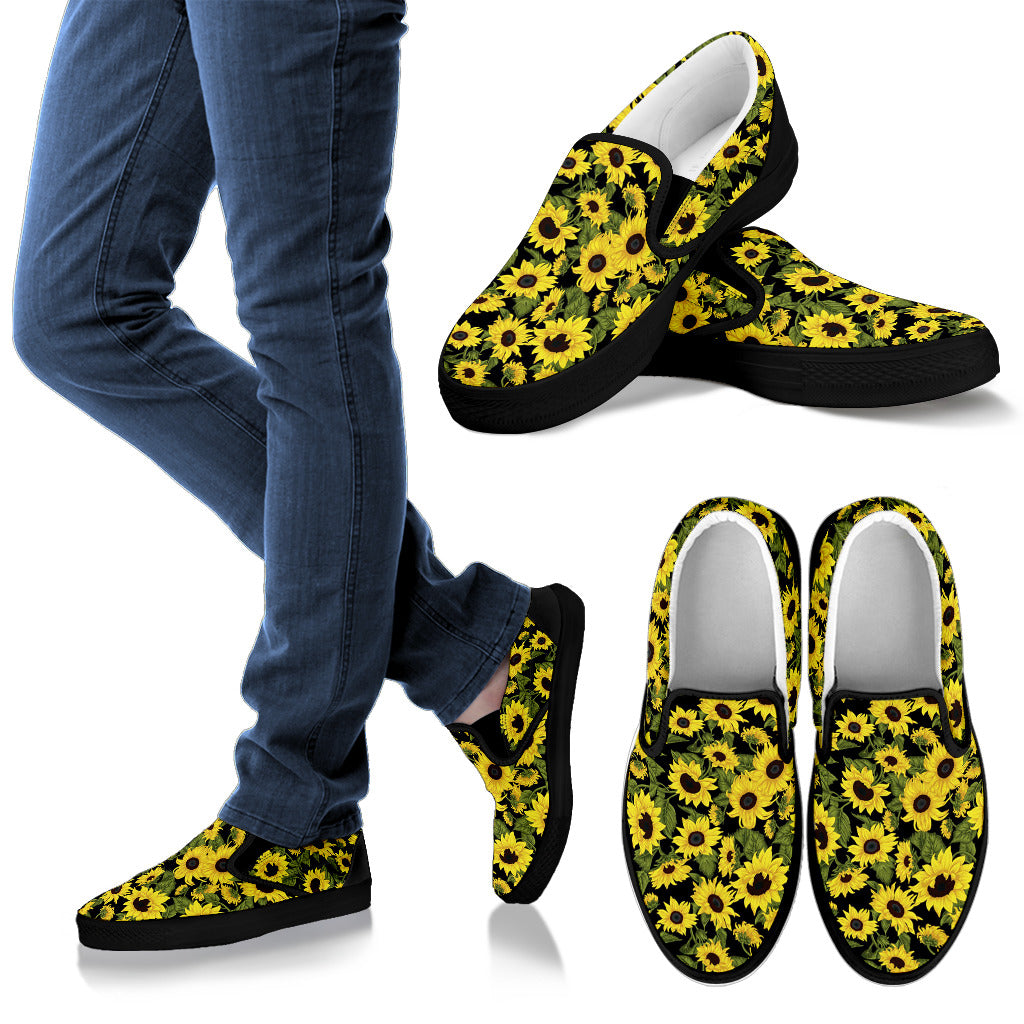 Sunflower Fresh Bright Color Print Men Slip Ons Shoes