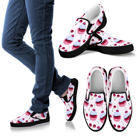 Cherry Cupcake Pink Pattern Men Slip Ons Shoes