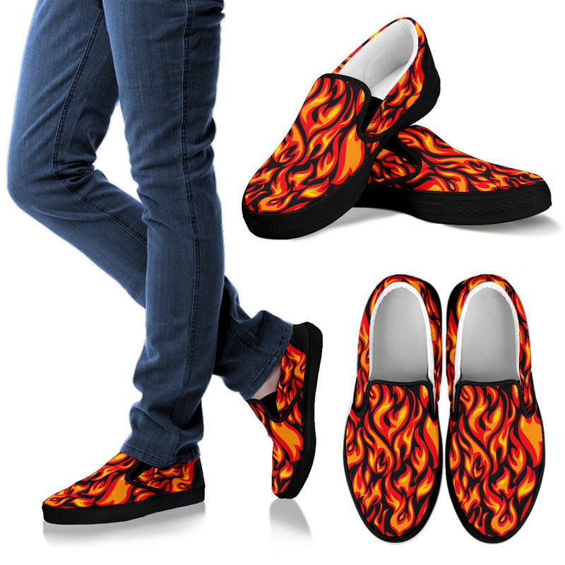 Flame Fire Print Pattern Men Slip Ons Shoes