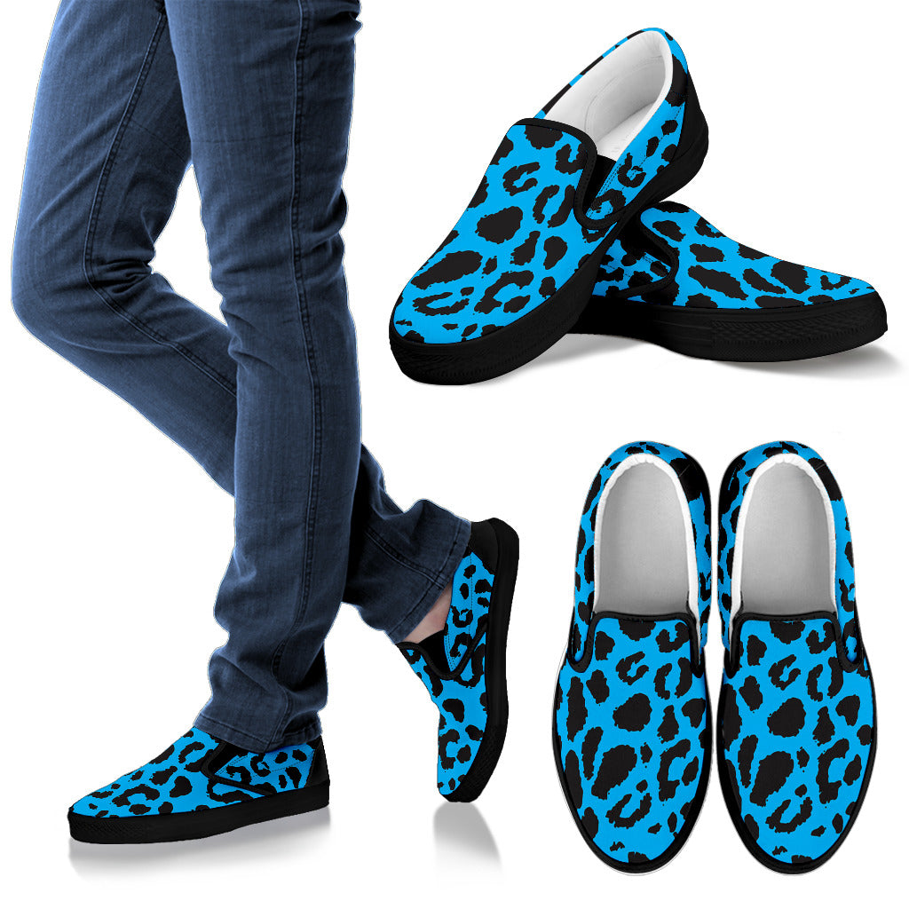 Cheetah Blue Print Pattern Men Slip Ons Shoes