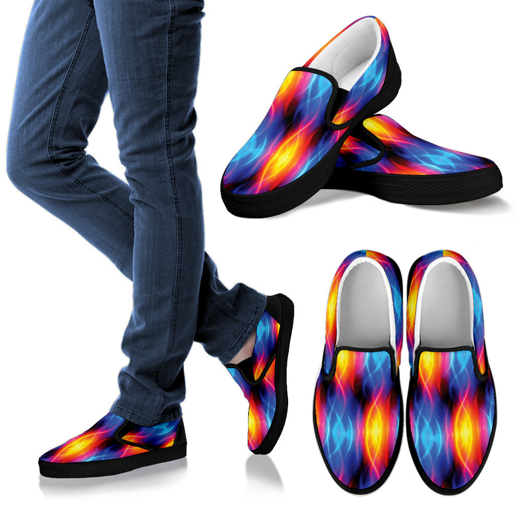 Flame Fire Blue Design Print Men Slip Ons Shoes